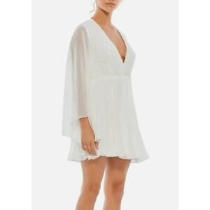 Ieena for Mac Duggal Dress Angel Sleeves Plunging Neck Short Mini Bridal Flowy